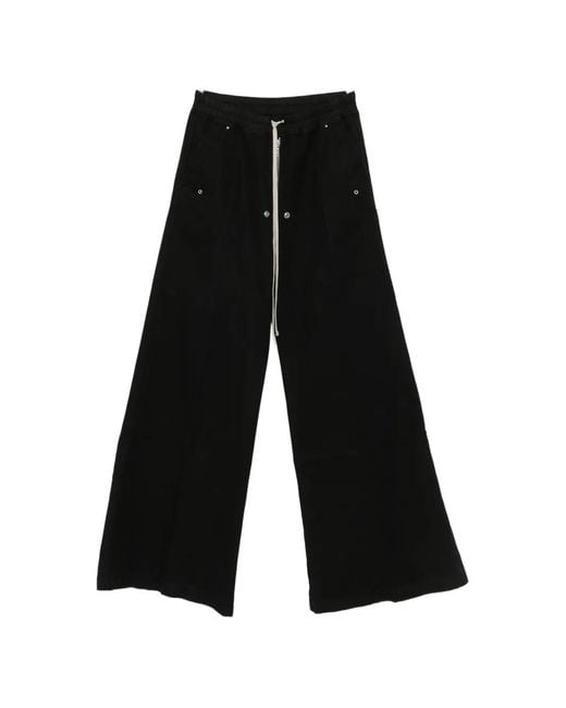Rick Owens Black Drawstring Wide-Leg Trousers for men