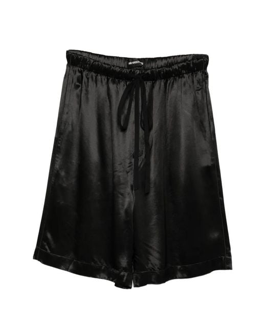 Ann Demeulemeester Black Drawstring Satin Shorts for men