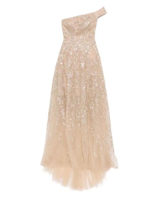 Saiid Kobeisy Natural Off-Shoulder Embroidered Dress
