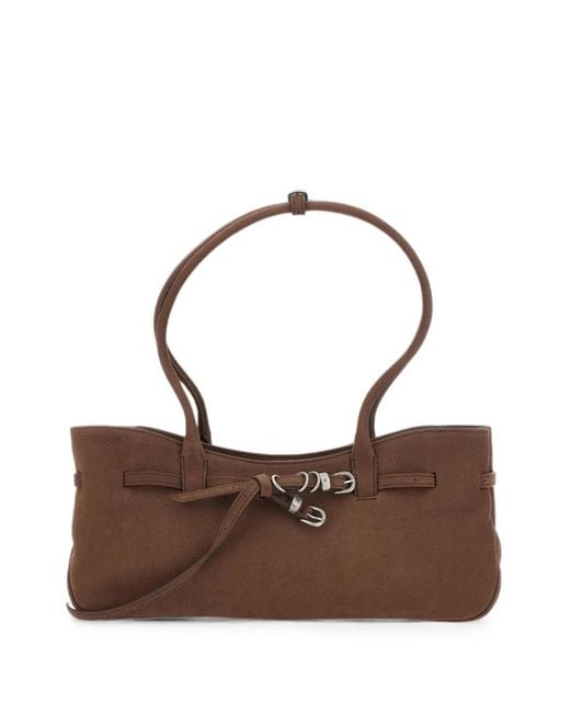 MARGE SHERWOOD Brown Buckle-Detail Nubuck Shoulder Bag