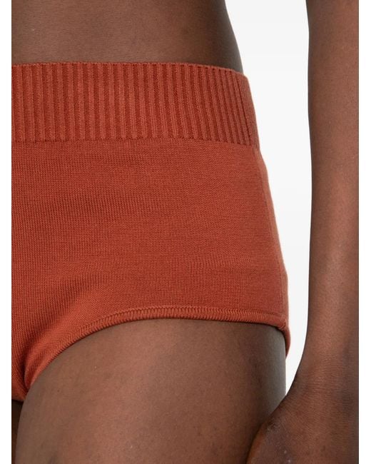 Plan C Brown Ribbed-Waist Shorts