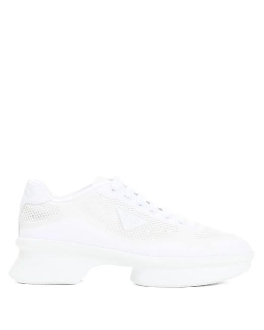 Prada White Sneakers mit Mesh-Einsatz