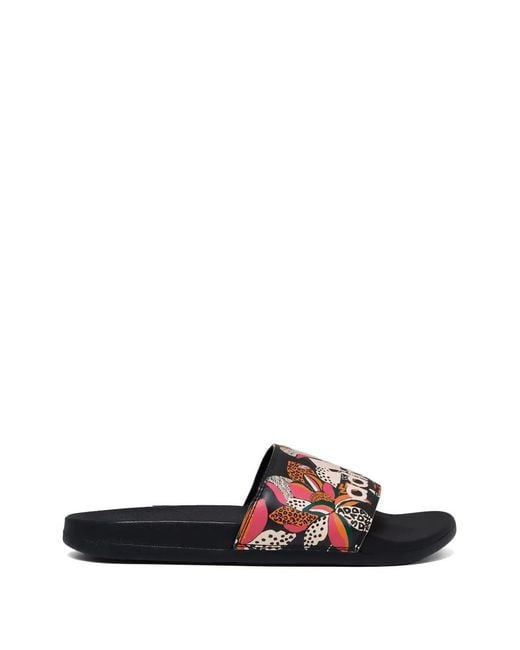 Adidas White Adilette Floral-Print Slides