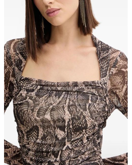 Guess Brown Long-Sleeve Square-Neck Mini Dress