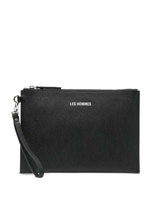 Les Hommes Black Zip-Fastening Clutch Bag for men
