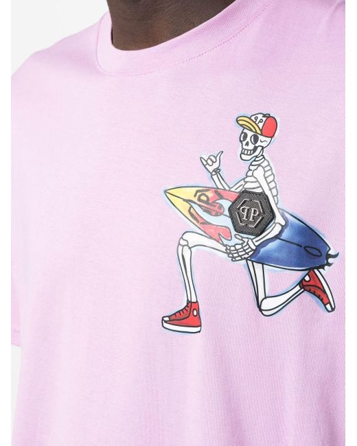 Camiseta Hawaii con motivo gráfico Philipp Plein de hombre de color Pink