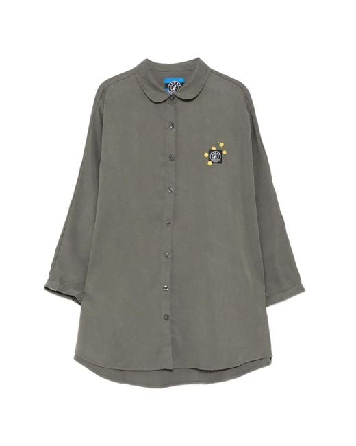 SPORT b. by agnès b. Gray Flower Embroidered Cape Shirt