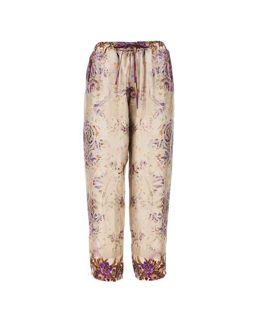 Pierre Louis Mascia Natural Floral-Print Silk Trousers