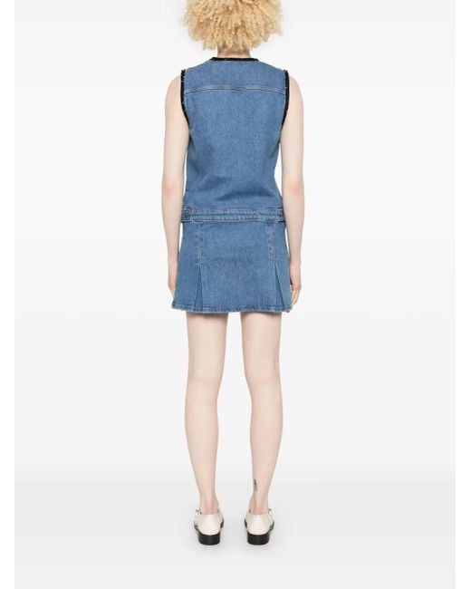 Maje Blue Embroidered-Trim Denim Mini Dress