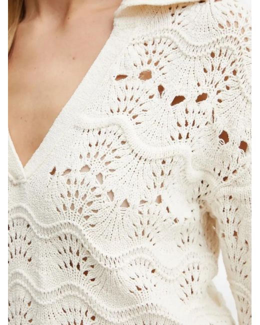 Boss White Open-Knit Collared Sweater