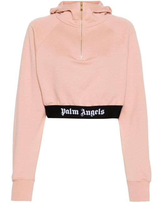 Palm Angels Pink Logo-underband Cropped Sweatshirt