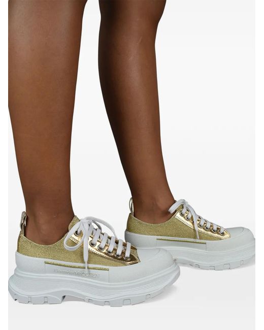 McQueen White Tread Slick Glitter-Effect Sneakers
