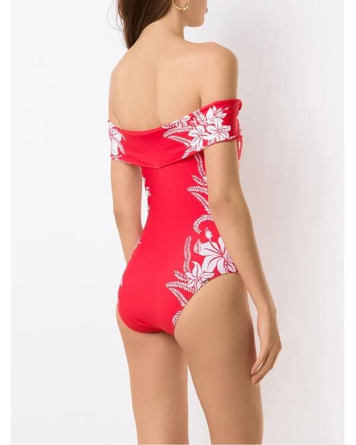 Amir Slama Red Floral Off-Shoulder Swimsuit