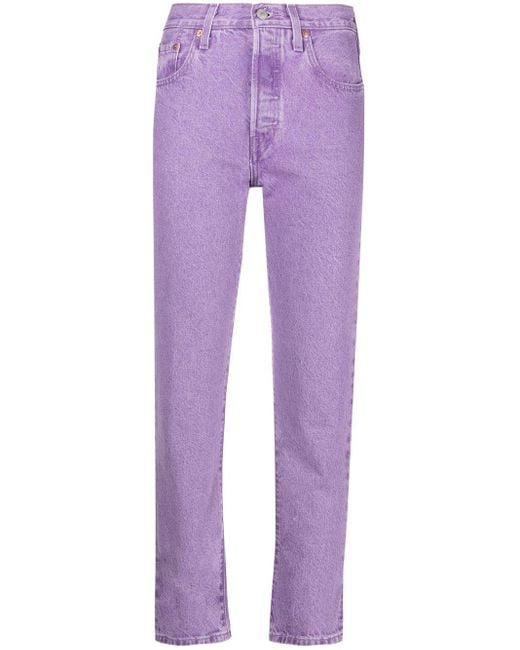 Levi's Purple 501 Cropped Cherry-patch Jeans
