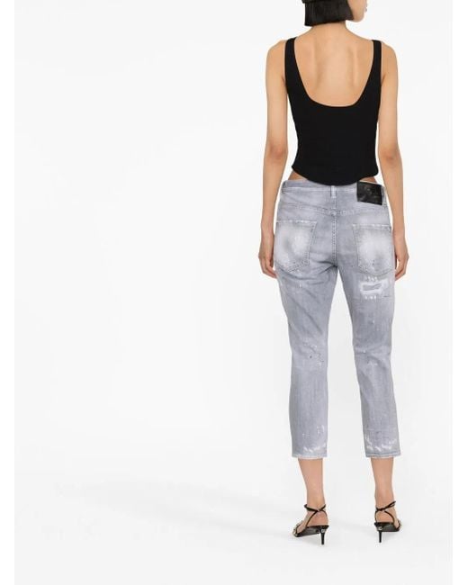 DSquared² Gray Distressed Low-Rise Cropped Jeans