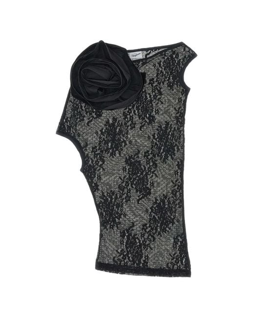 VAQUERA Black Floral-Appliqué Lace Top