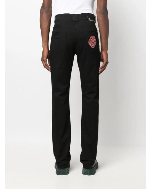 Billionaire Black Embroidered-Logo Slim-Fit Jeans for men