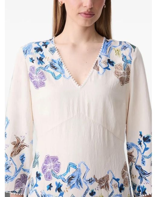 Munthe White Floral-Print Tiered Maxi Dress