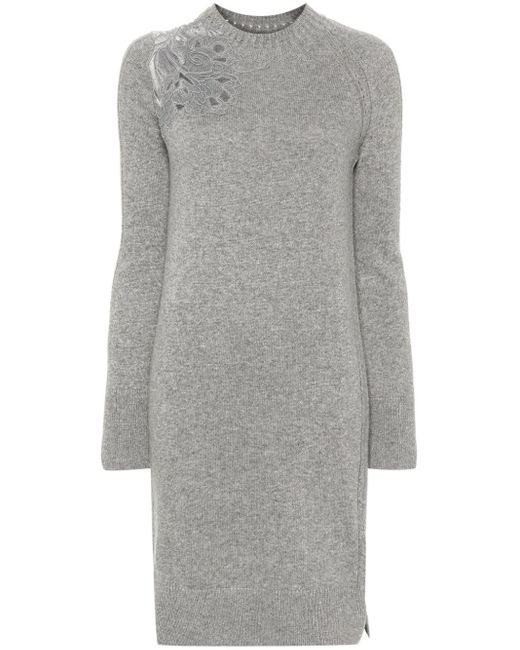 Ermanno Scervino Gray Lace-insert Knitted Midi Dress