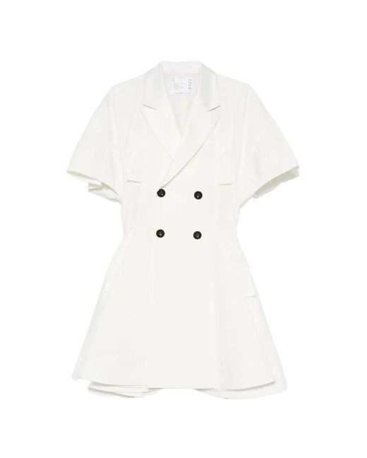 Sacai White Double-Breasted Flared Dress
