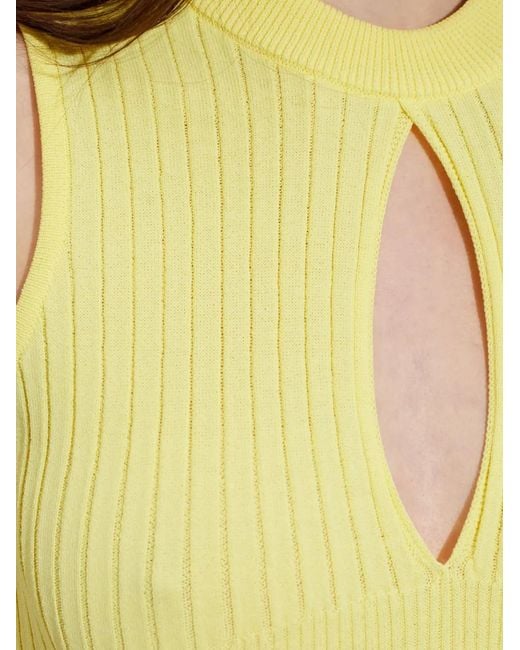 Balmain White Keyhole Ribbed Dress