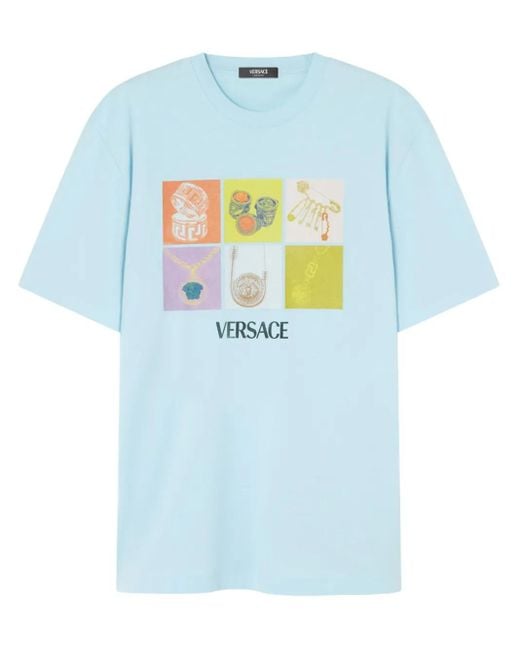 Versace Blue Relaxed-Fit Aqua T-Shirt for men