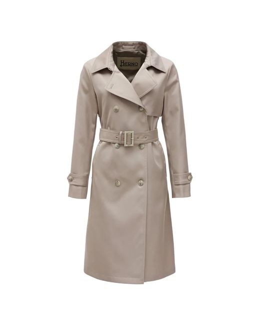 Herno Gray Belted Double-Breasted Trench Coat