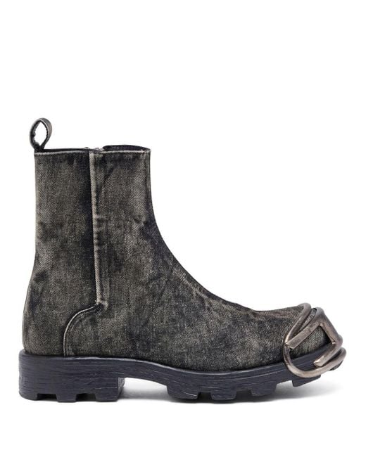DIESEL Gray D-hammer-denim Chelsea Boots With Oval D Toe Caps for men