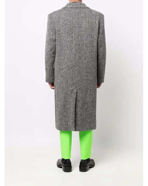 AMI Gray Chevron-Pattern Single-Breasted Coat