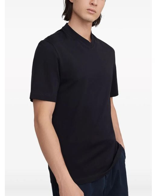 Brunello Cucinelli Blue V-Neck Cotton T-Shirt for men