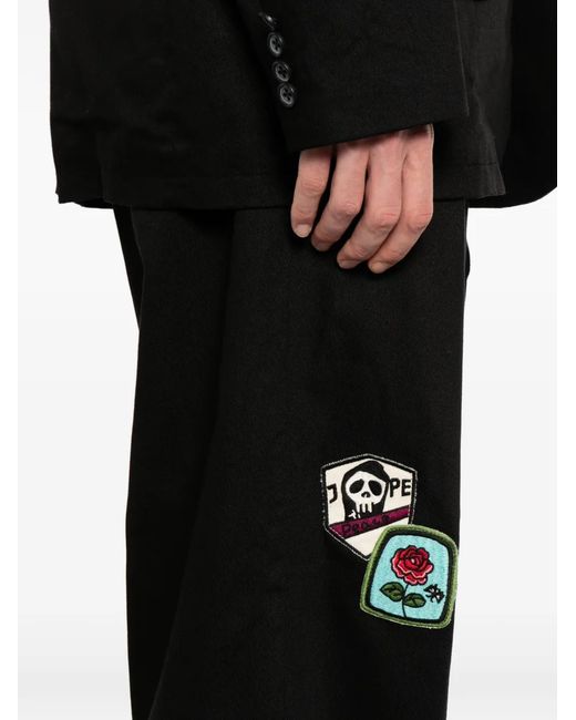 KAMIYA Black Patch-Detail Pleated Trousers for men