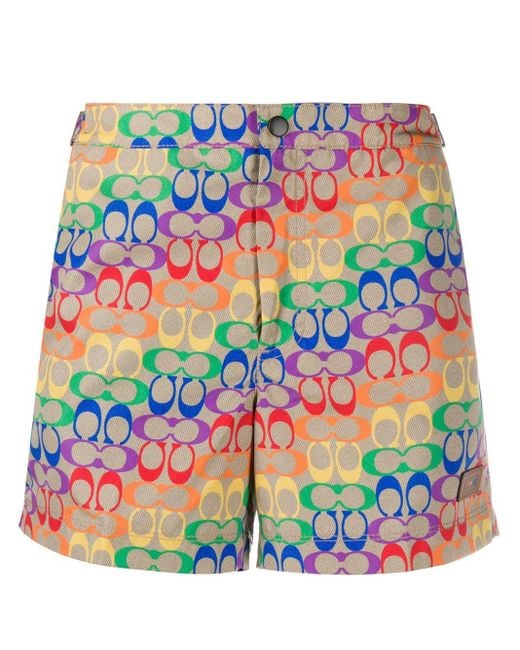 COACH Brown Rainbow Signature Swimming Shorts for men