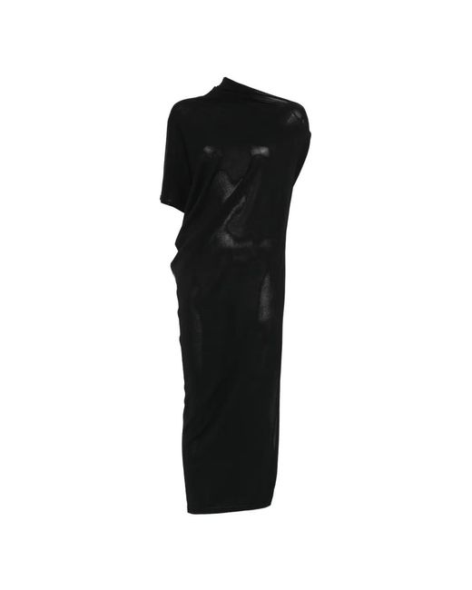 Isabel Benenato Black Asymmetric-Neck Draped Maxi Dress