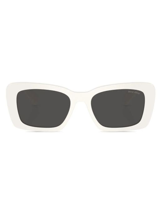 Miu Miu White Logo-Plaque Square-Frame Sunglasses