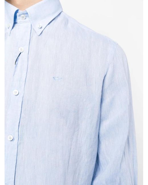 Paul & Shark Blue Long-Sleeve Linen Shirt for men