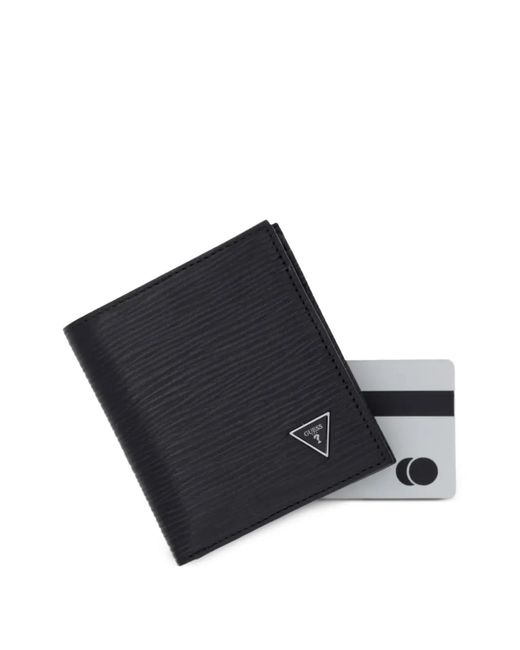Guess Black Milano Logo-Plaque Textured Wallet for men