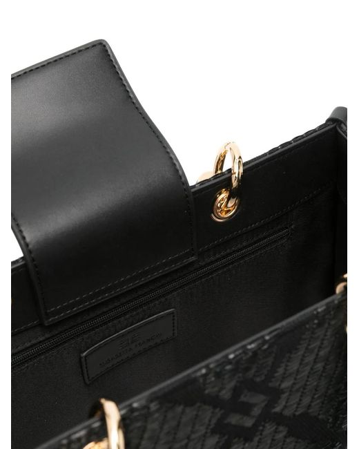 Elisabetta Franchi Black Patterned-Jacquard Tote Bag