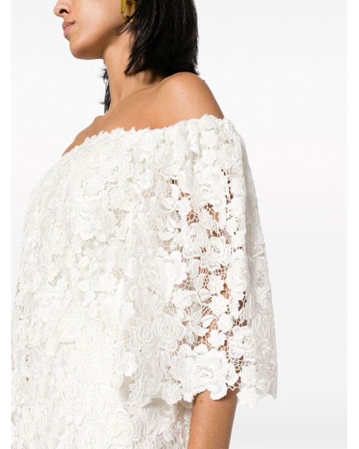 Gemy Maalouf White Off-shoulder Floral-lace Blouse