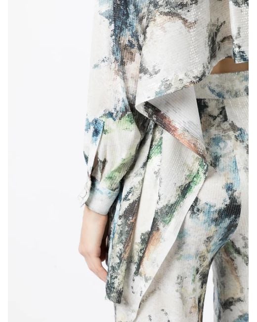 Saiid Kobeisy White Sequin Asymmetrical Shirt