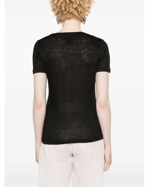 120% Lino Black T-Shirt aus Leinen mit rundem Ausschnitt