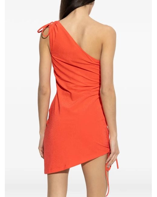 Balmain Red One-Shoulder Side-Tie Mini Beach Dress