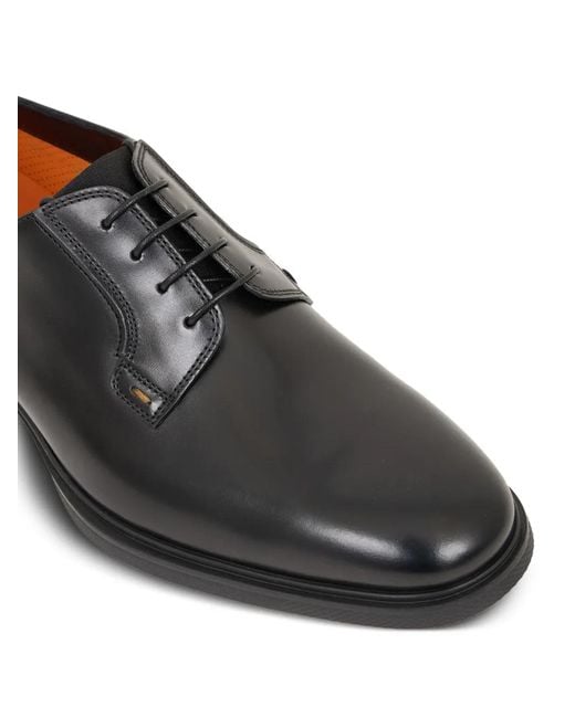 Santoni Black Block-Heel Derby Shoes for men