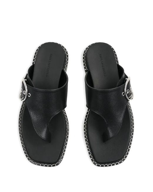 Karl Lagerfeld Black Buckle-Detail Thong Sandals
