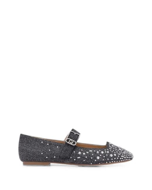 Liu Jo White Crystal-Embellished Brigitte 11 Ballet Flats