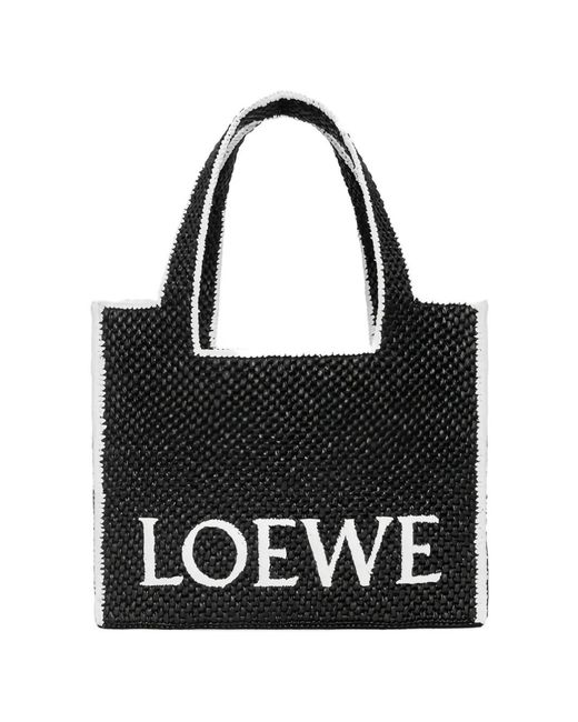 Loewe Black Large Font Raffia Tote Bag