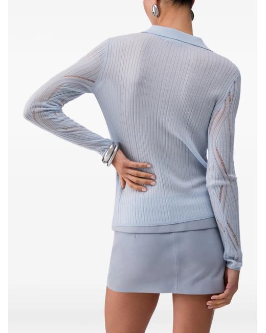 Liu Jo Blue V-Neck Ribbed Top