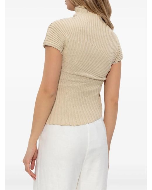 Cult Gaia White Ribbed-Knit T-Shirt