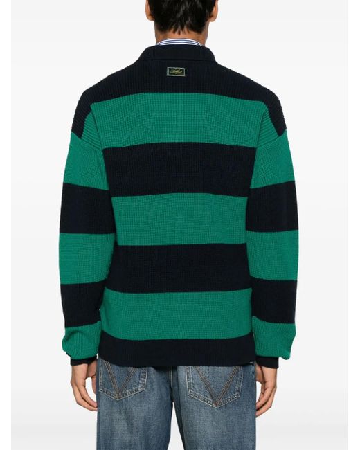 Drole de Monsieur Green Ribbed-Knit Polo-Collar Jumper for men