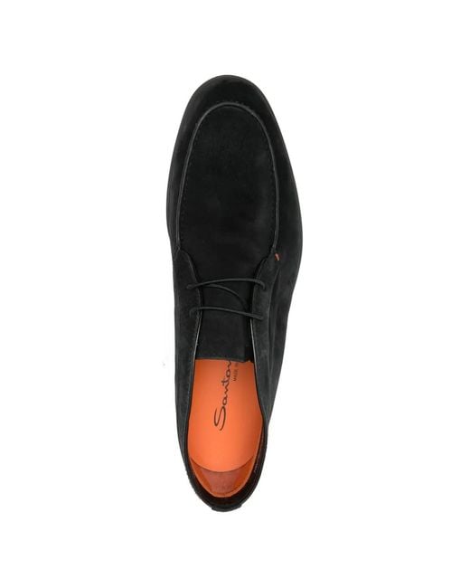 Santoni Black Lace-Up Leather Boots for men