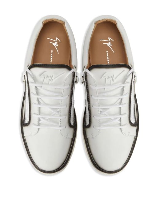 Giuseppe Zanotti White Frankie Seam-Detail Double-Zip Low-Top Sneakers for men